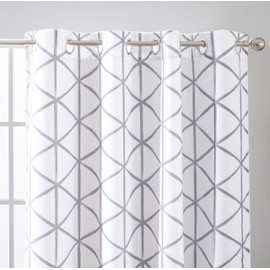 DriftAway Raymond Geometric Triangle Trellis Pattern Lined Thermal Insulated Blackout Grommet Energy Saving Window Curtains 2 Layers 2 Panels Each 52 Inch by 84 Inch Soft White and Gray