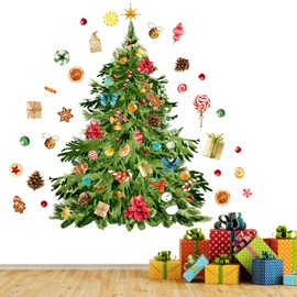 Cholemy 59 x 47 Inch Large Christmas Tree Wall Decals DIY Watercolor Decal Removable Christmas Tree Giant Wall Stickers for Bathroom Bedroom Living Room Offices Home Decoration Decal