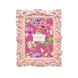 Laura Ashley 5x7 Pink Floral Textured Hand-Crafted Resin Picture Frame with Easel, for Tabletop & Wall Display, Decorative Floral Design Home Décor, Photo Gallery, Art & More (5x7, Pink)