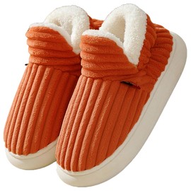 Misolin Women's Winter Warm Slippers with Memory Foam Corduroy Full Plush Soft Closed Cotton Shoes Non-Slip Comfortable Outdoor/Indoor, orange