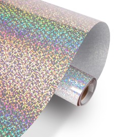 HTVRONT Holographic Glitter Permanent Vinyl for Cricut, 12" x 10ft Sparkle Silver Permanent Adhesive Vinyl, Easy to Weed & Transfer Christmas Glitter Roll for Cricut, Crafts, Silhouette, Decal