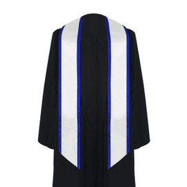 SAMDEEMI Unisex Adult Plain Graduation Honor Stole Sash Angled End With Trim, for Academic Commencements, 72" Long, white and royal trim