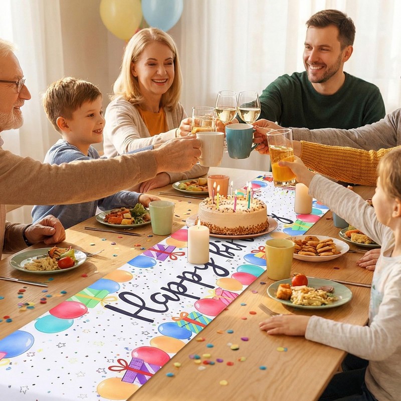 Happy Birthday Table Runner, 72×13In Colorful Birthday TableRunner
