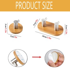 Bamboo Wood Key Holder for Wall - Key Hanger with Hooks - Decorative Wall Hooks for Hanging Heavy Duty Key Organizer for Kitchen, Bedroom, Bathroom - Ideal Coat Rack (2 Hooks+1 Hook, Sliver)