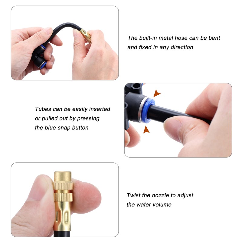 Mornajina 5Packs Brass Misting Nozzles Tee with 4inch Built in