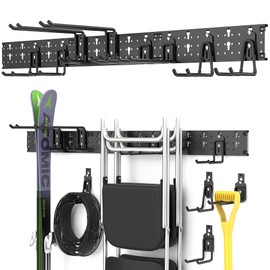 Ultrawall Garage Storage Organization, Versatile Storage Hooks Garden Tool Organizer Wall Mount, 48 Inch Yard Tool Organizer Hangers for Shovels, Rakes, Ladders, 15pcs Black