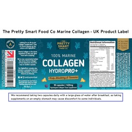 Powerful Marine Collagen Tablets - with Hyaluronic Acid, Biotin & Blueberry - 1400MG Complex - Hydrolysed Type 1 - with Vitamins & Minerals - 90 Capsules - Made in The UK by The Pretty Smart Food Co, from UK