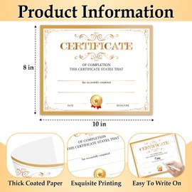 25 Gold Award Certificate - Certificate of Completion Awards, 8 x 10" Blank Award Certificates Paper, Award Recognition for Student Course, Employee Training, School Graduation Diplomas -02