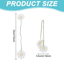DELORIGIN 2pcs Crochet Daisy Car Mirror Hanging Accessories Cute Handcrafted Knitted Rear View Mirror Pendant Ornament Suspension Decoration Flowers Charm for Car Interior Backpacks Key Chains Home