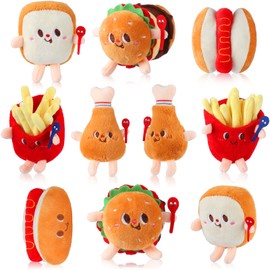 10 Pcs Food Plush Toy Simulation Hamburger Hot Dog French Fries Chicken Thigh Bread Food Plushies Cute Food Stuffed Animals Small Food Plush Keychain for Food Themed Party Birthday Gifts Backpack