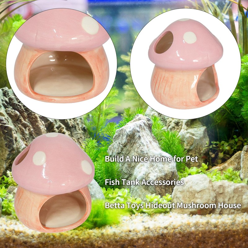 Uotyle Ceramic Fish Tank Accessories, Cute Mushroom House Aquarium Decoration,