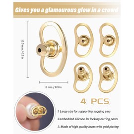 UYRVAPE Earring Lifter, with Buttonhole Earring Clasps for Hanging Ears, Flat Earring Clasps, Locking Earring Support Closure for Large Stud Earrings, Heavy Earrings, Gold, Pack of 4