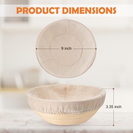 E-far Bread Proofing Basket Set of 2, 9 Inch Round Dough Bowls for Rising, Sourdough Bread Baking Supplies with Liners for Home and Professional Baking