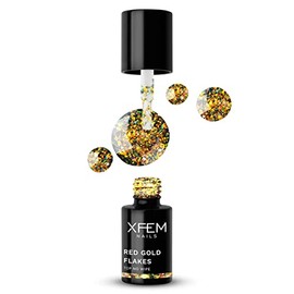 XFEM Überlack UV LED Gellack Gel Nagellack, Top No Wipe (6ml, Red Gold Flakes)