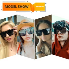 FEISEDY 2Pack Oversized Sunglasses Mens Womens Flat Top Square Trendy Visor Shades UV400 B2470 Black+Brown