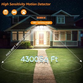 LED security motion sensor outdoor lights, 3 - head motion detection, 6000K IP65 waterproof, 38W 4200LM flood lights for yard, garage, porch, house - Color: White, Size: 1pack