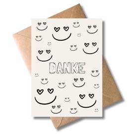 WBdesignz Thank You Card "Danke mit Smileys" - Loving Greeting Card with Heart Eyes Thank You - For Girlfriend, Family & Colleagues - DIN A6 - 300 g/m² Premium - Includes Envelope