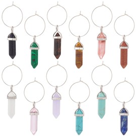 BENECREAT 12 Sets Wine Glass Charms, Gemstone Identifier Tags Drink Markers Tags with Pendant and Hoop for Cocktail Champagne Wedding Birthday Wine Tasting Party Decoration