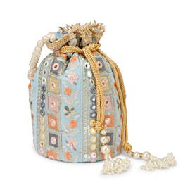 LONGING TO BUY Indian Ethnic Women Potli Bags For Wedding & Party Function (Light Sky Blue)