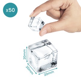 Belle Vous Pack of 50 Reusable Plastic Ice Cubes - Set of 50 Permanent Ice Cube Set - Plastic Ice Cubes Reusable - 20 mm Acrylic Ice Cubes - Decorative Ice Cubes Clear