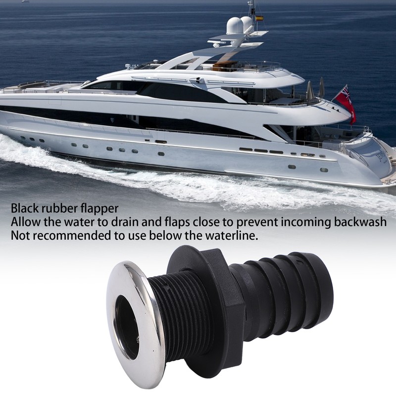 1 1/2in Through Hull Drain Straight Black with Stainless Steel