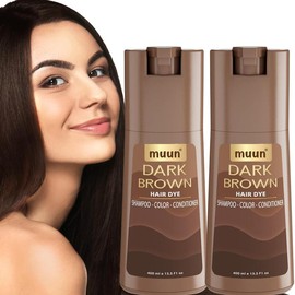 Muun Chestnut Brown Hair Dye Shampoo - 3-In-1 Ammonia Free Hair Color Shampoo for Gray Hair Coverage for Women and Men in minutes with Herbal Natural Ingredients 400ml - COLOR: Dark Brown Pack 2
