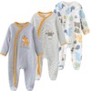 Kiddiezoom Baby Boys Girls Sleep suit 3 Pack, coffee, 3-6