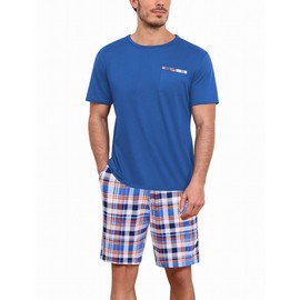Ekouaer Mens Pyjamas Set Round Neck T Shirt and Shorty for Men's Nightwear with Pockets, Sky Blue, M
