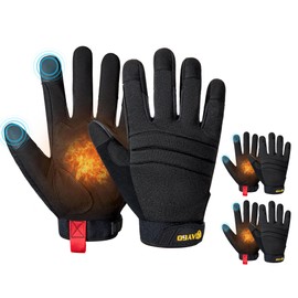 KAYGO KG127W Thermal Mechanical Work Gloves - 3 Pairs, Liner Lined, Warm Mechanic Work Gloves, Ideal for Winter Work, Cold Store Warehouse, Construction in Cold Weather (Full Black, XL, Size 10)