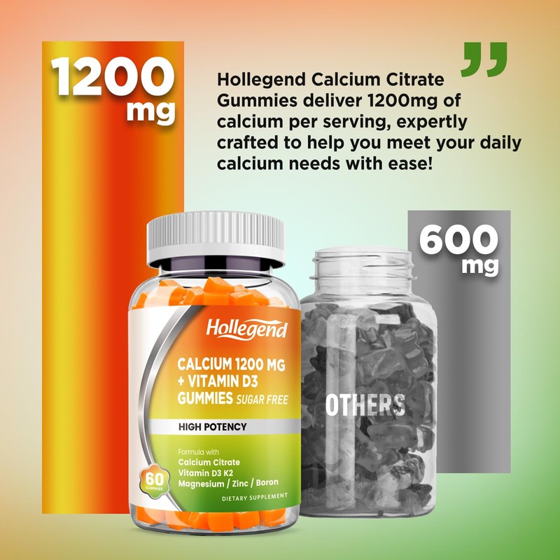 HOLLEGEND Calcium 1200 mg with Vitamin D3 Gummies, Calcium Citrate