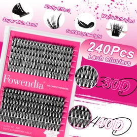 Fowendia Lash Clusters Kit Fluffy 30D 40D Individual Lashes D Curl Eyelash Clusters 10-18mm DIY Eyelash Extension Lash Bond and Seal Waterproof, Lashes Applicator, Thick False Eyelashes Kit