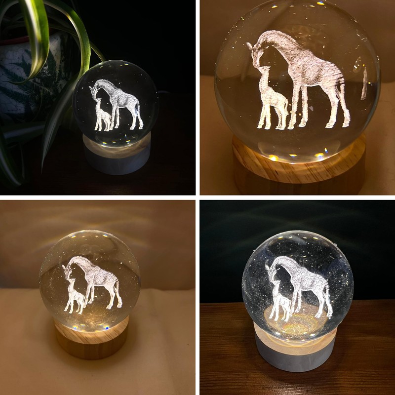 Thorness 3D Crystal Ball Night Light USB Lamp with Giraffe