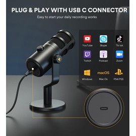 MAONO USB Dynamic Microphone, Podcast Recording Microphone with Gain Knob, Plug & Play, Metal Structure, Voice-Isolating Technology, Cardioid Studio PC Mic for Streaming, Vocal, Home Studio-PD100U