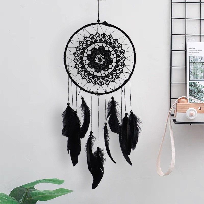 HERCHR Dream Catcher with Feathers,Feather Dream Catcher,Handmade Boho Crochet Lace