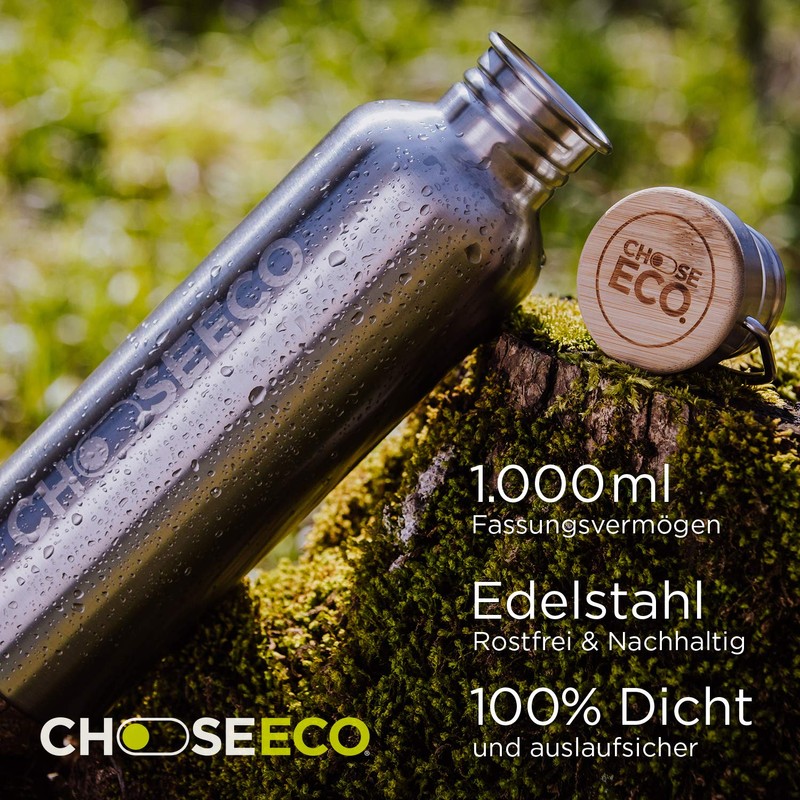 ChooseEco Drinking Bottle Stainless Steel Sustainable Water Bottle with Bamboo