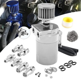 VEHSUN Oil Catch Tank, Aluminum, For Cars, Motorcycles, Universal Oil Catch, Includes Freezer Filter, Flat Head, Cylindrical Type, Hose Nipple, Outer Diameter: 4.3 inches (11 mm), 0.5 inches (13 mm),