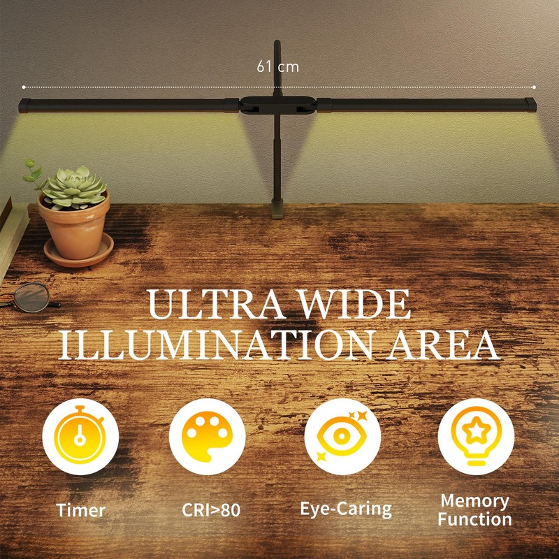 HOMCOM LED Desk Lamp with Clamp, Double Head Table Lamp