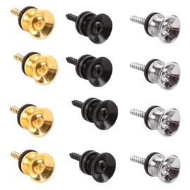 JCUGSBS Guitar Strap Buttons Metal Guitar Strap End Button with Mounting Screws and Rubber Cushion for Classic Electric Acoustic Guitar Bass Ukulele Pack of 12 (Gold, Silver, Black)