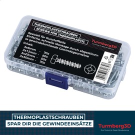 Turmberg3D Thermoplastic Screws Assortment for 3D Printing and Plastics - 270 Screws for PLA, PETG, ASA, ABS and much more