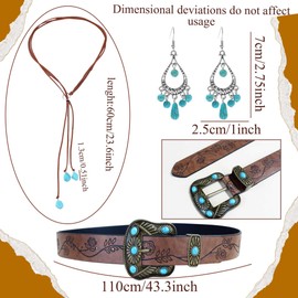 BACH AND BOOZY Bohemian Western Jewelry Turquoise Women Bohemian Pendant Long Choker Layered Earrings Belts for Women Bohemian Turquoise Jewelry Set