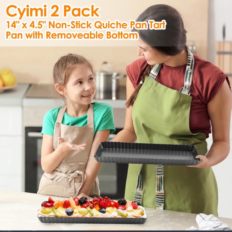 Cyimi 14 Inch Rectangular Tart Pan Set of 2, Nonstick