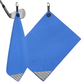 PATIKIL 20"x16" Magnetic Golf Towel with Wire Cleaning Cloth, 2 Pack Microfiber Waffle Pattern Towels with Magnet and Clip for Golf Carts Clubs Golfing Gear, Blue
