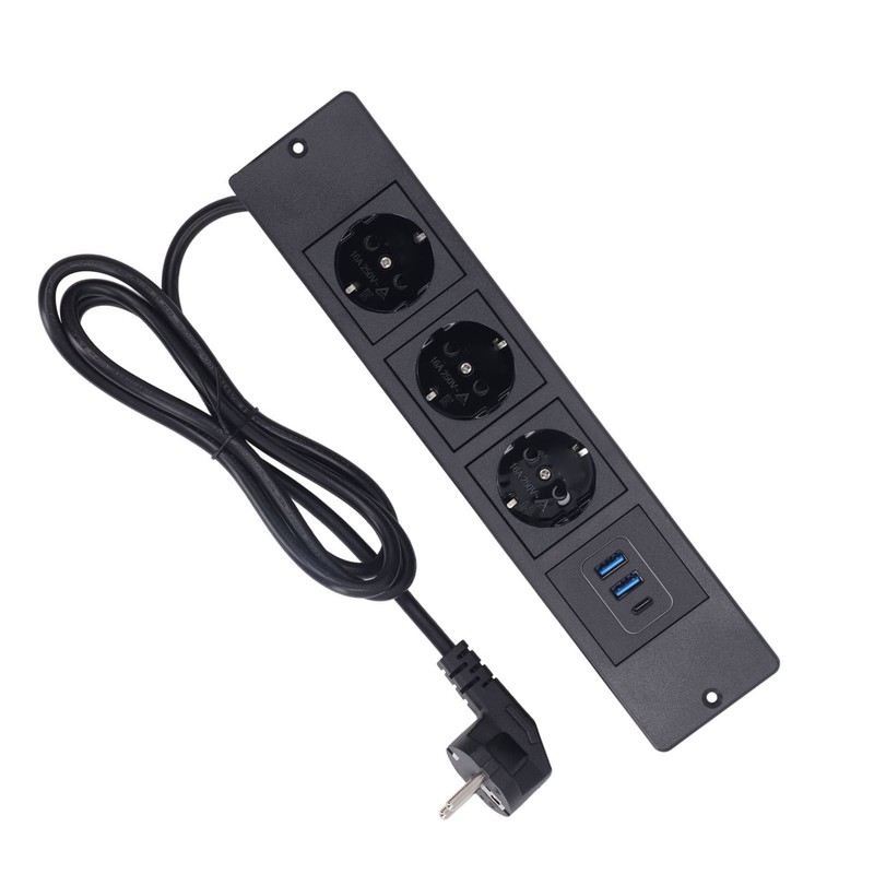 Recessed Power Strip 3xOutlets 2xUSB A 1xUSB C PD20W Ports
