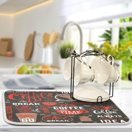 Coffee Theme Beans Dish Drying Mat for Kitchen Counter 18 x 24 Inch Absorbent Microfiber Dry Dishes Mats Drainer Mat Dish Drying Pad for Countertops