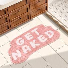 Inshere Get Naked Bath Mat, Cute Bath Rugs Letter Print 33.5" x 20", Funny Pink Bathroom Rugs for Apartment Decor, Thicken Soft & Absorbent Plush Non-Slip Bottom Washable