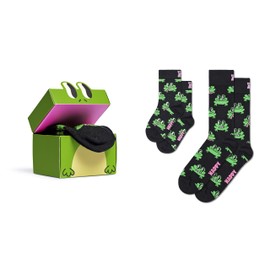 Happy Socks Crew-Socken – Geschenkset für Erwachsene und Kinder – Schwarze Crew-Socken mit grünen Fröschen – Erwachsenengröße 36–40 für Kinder im Alter von 0–12 Monaten