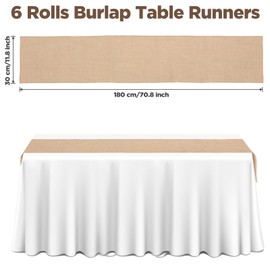 6 Pack Natural Burlap Table Runners, 12 x 71 Inch Rustic Jute Table Runner for Wedding Farmhouse Parties Kitchen Coffee Dining Table Decor