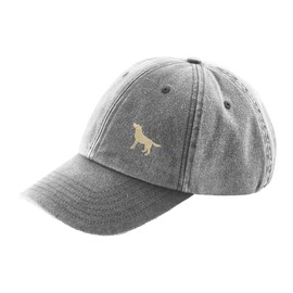 THE HOUSE OF DOG: Golden Yellow Labrador Retiever Owner Gift. Distressed Vintage Washed 100% Heavyweight Brushed Cotton Embroidered 6 Panel Low Profile Baseball Cap. Grey