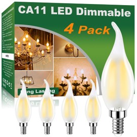 Vinaco CA11 Bulb Dimmable 2700K Warm White, 4 Pack Candelabra LED CA11 450LM, Frosted Glass Flame Shape Bulb E12 4W Equivalent 40W 120V, Flicker Free Vintage Bulb with CRI85+ Decoration