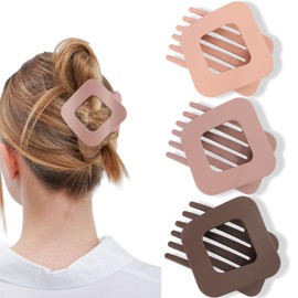 FASOTY Flat Claw Clips for Women Girls 3 Pcs Non Slip Matte Square Flat Hair Clips For Thick & Thin Hair